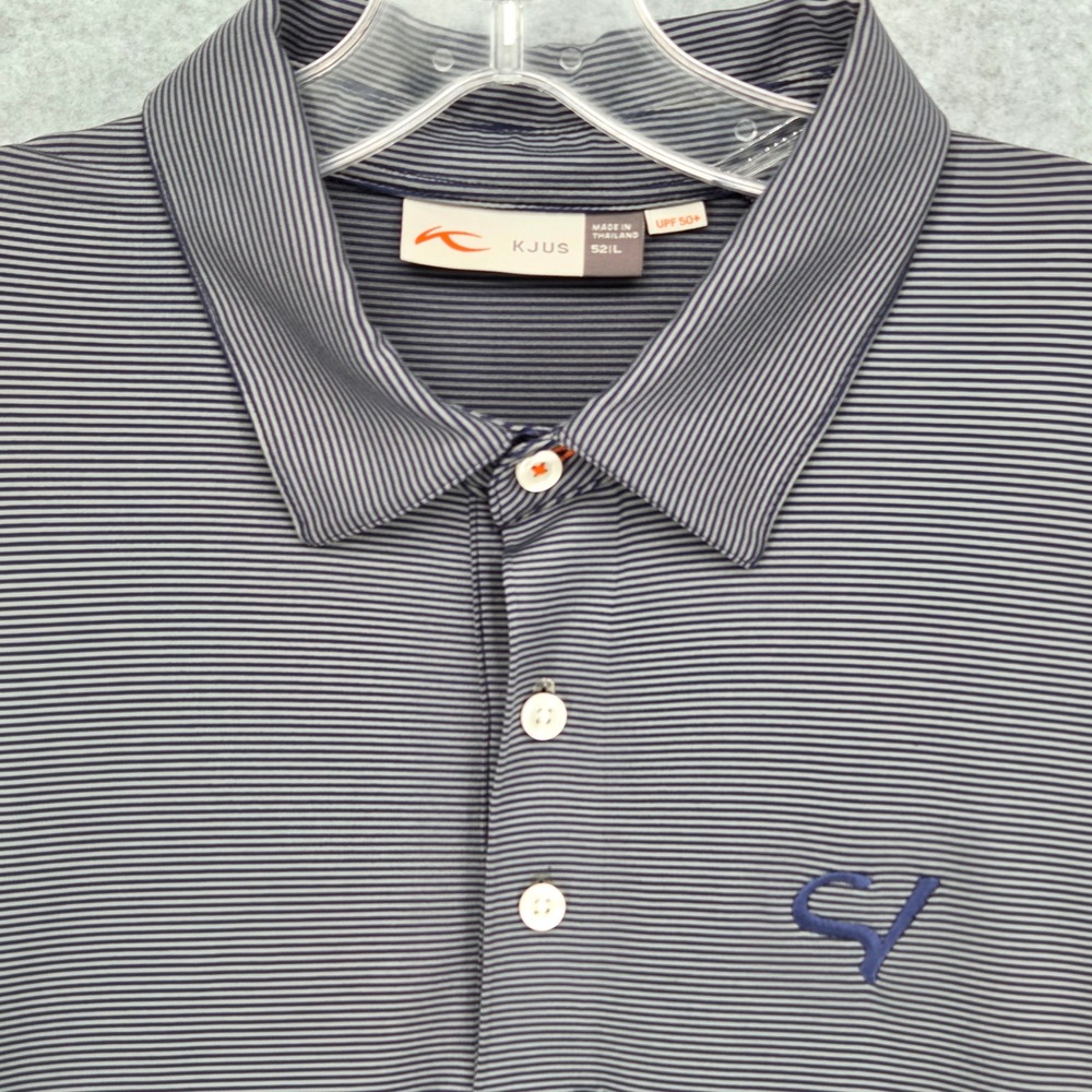 KJUS Men 52 Large Soren Polo Shirt Short Sleeve Blue Stripe UPF 50+ Golf